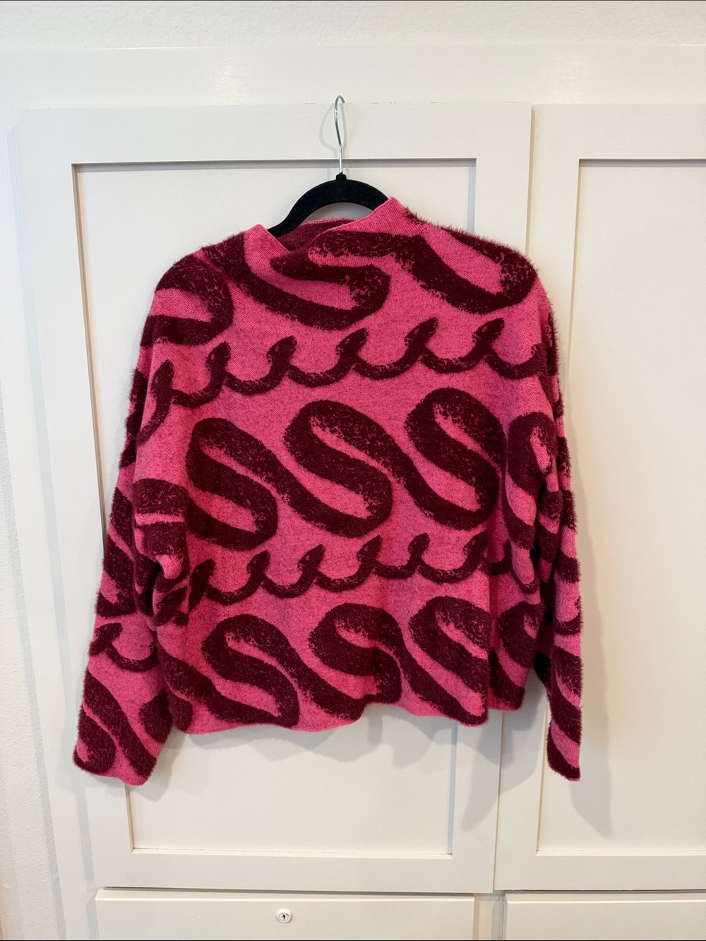Pink and Burgundy Patterned Women's Sweater Anthropologie